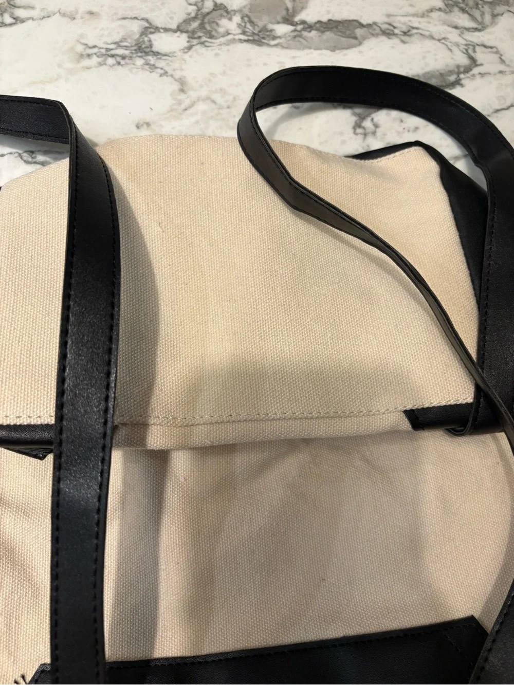 Deux Lux Beige Canvas Backpack with Black Faux Leather Accents